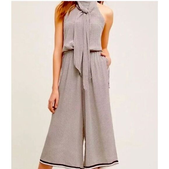 Faithful The Brand Jumpsuit High Neck with Open Back White Brown Size Small - Picture 2 of 7
